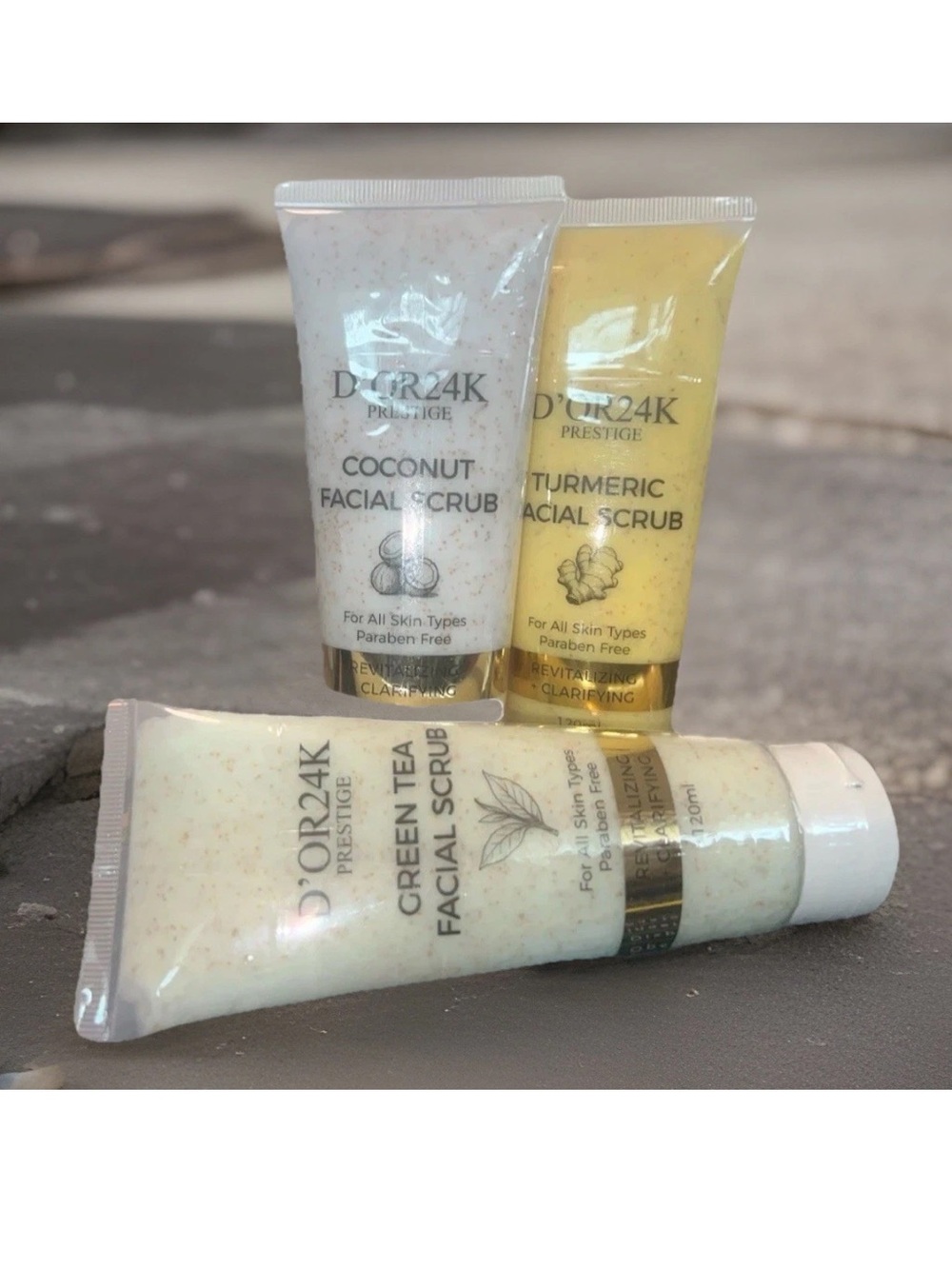 BUNDLE OF 3 - D'OR24K Prestige Facial Scrub Trio - Coconut, Turmeric, Green Tea